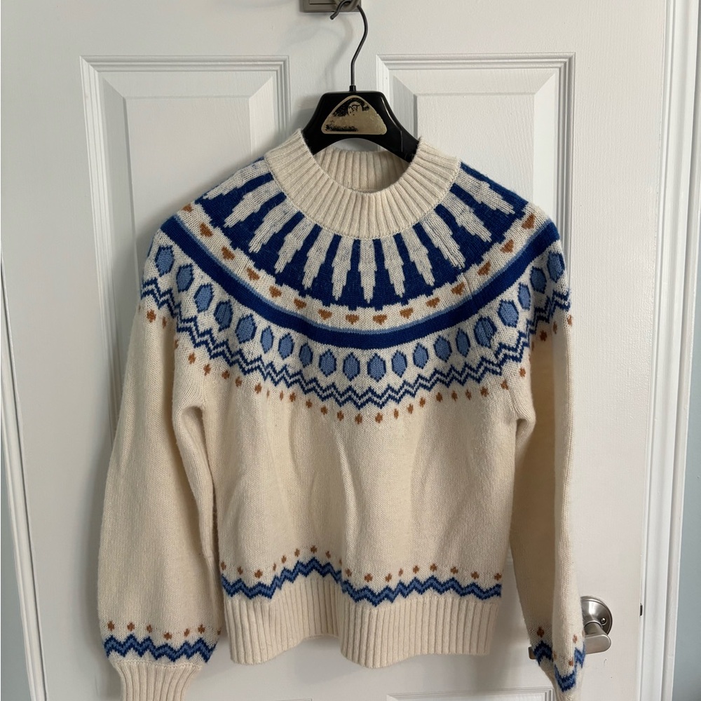 Cozy Cream and Blue Fair Isle Sweater